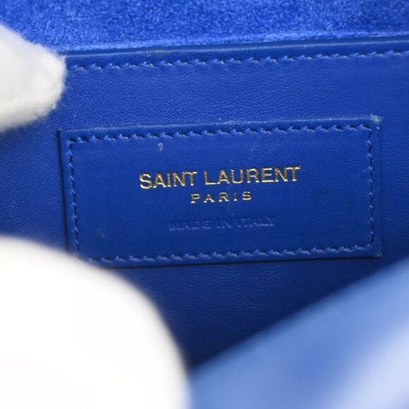 SAINT LAURENT Logo Baby Duffel 2Way Shoulder Hand Bag Leather Blue - Picture 10 of 11